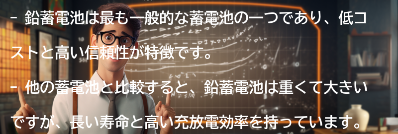 鉛蓄電池と他の蓄電池の比較の要点まとめ