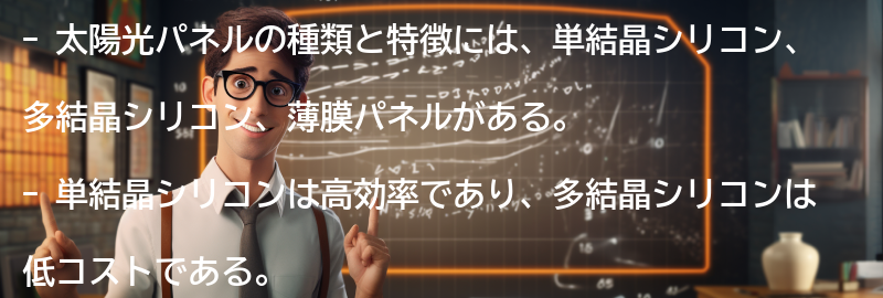 太陽光パネルの種類と特徴の要点まとめ