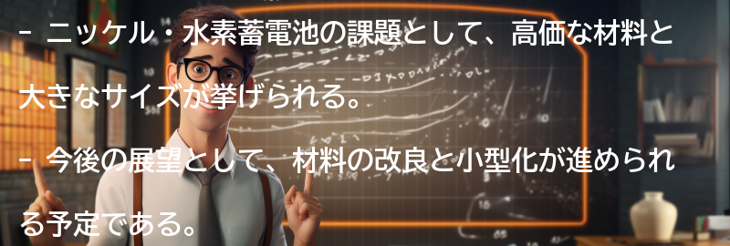 ニッケル・水素蓄電池の課題と今後の展望の要点まとめ