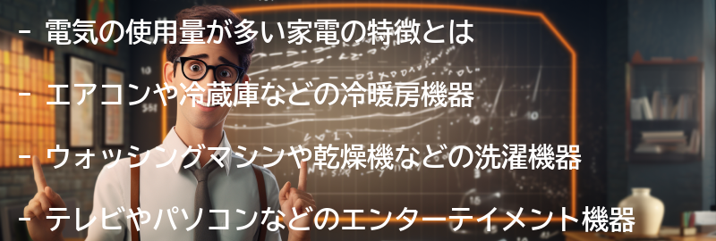 電気の使用量が多い家電の特徴とはの要点まとめ