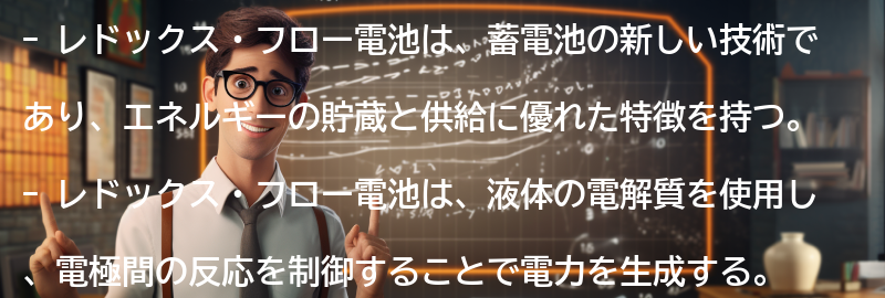 レドックス・フロー電池の特徴と利点の要点まとめ