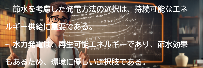 節水を考慮した発電方法の選択の要点まとめ