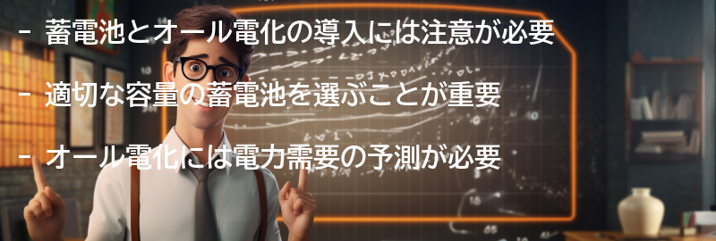 蓄電池とオール電化の導入における注意点の要点まとめ