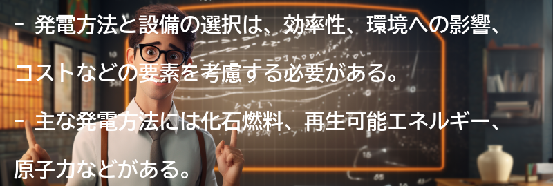 発電方法と設備の選択基準の要点まとめ