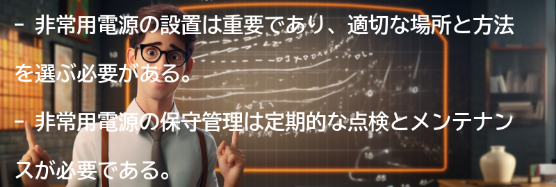 非常用電源の設置と保守管理の要点まとめ