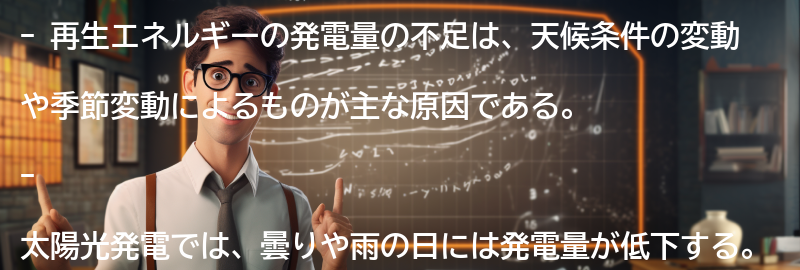 再生エネルギーの発電量の不足の原因の要点まとめ