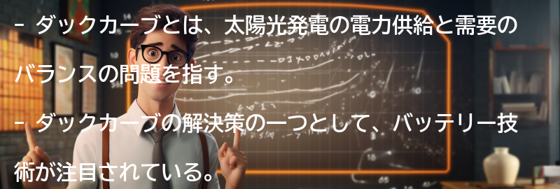ダックカーブの解決策としてのバッテリー技術の要点まとめ