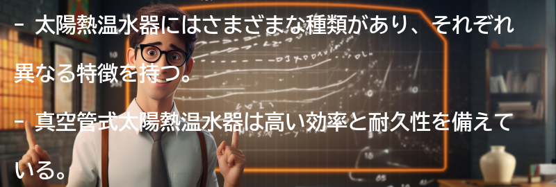 太陽熱温水器の種類と特徴の要点まとめ