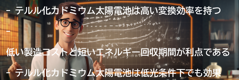 テルル化カドミウム太陽電池の利点の要点まとめ
