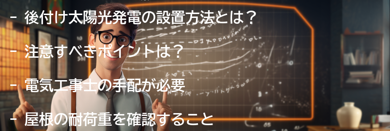 後付け太陽光発電の設置方法と注意点の要点まとめ