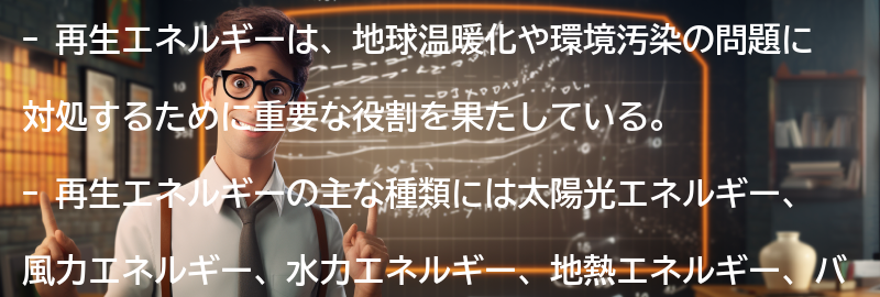 再生エネルギーの種類と特徴の要点まとめ